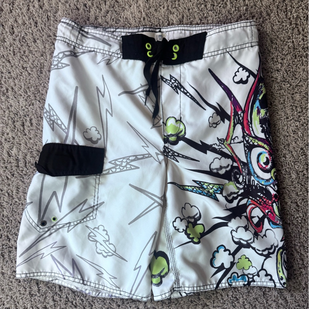 Old Navy White Swim Shorts with Black Stitching